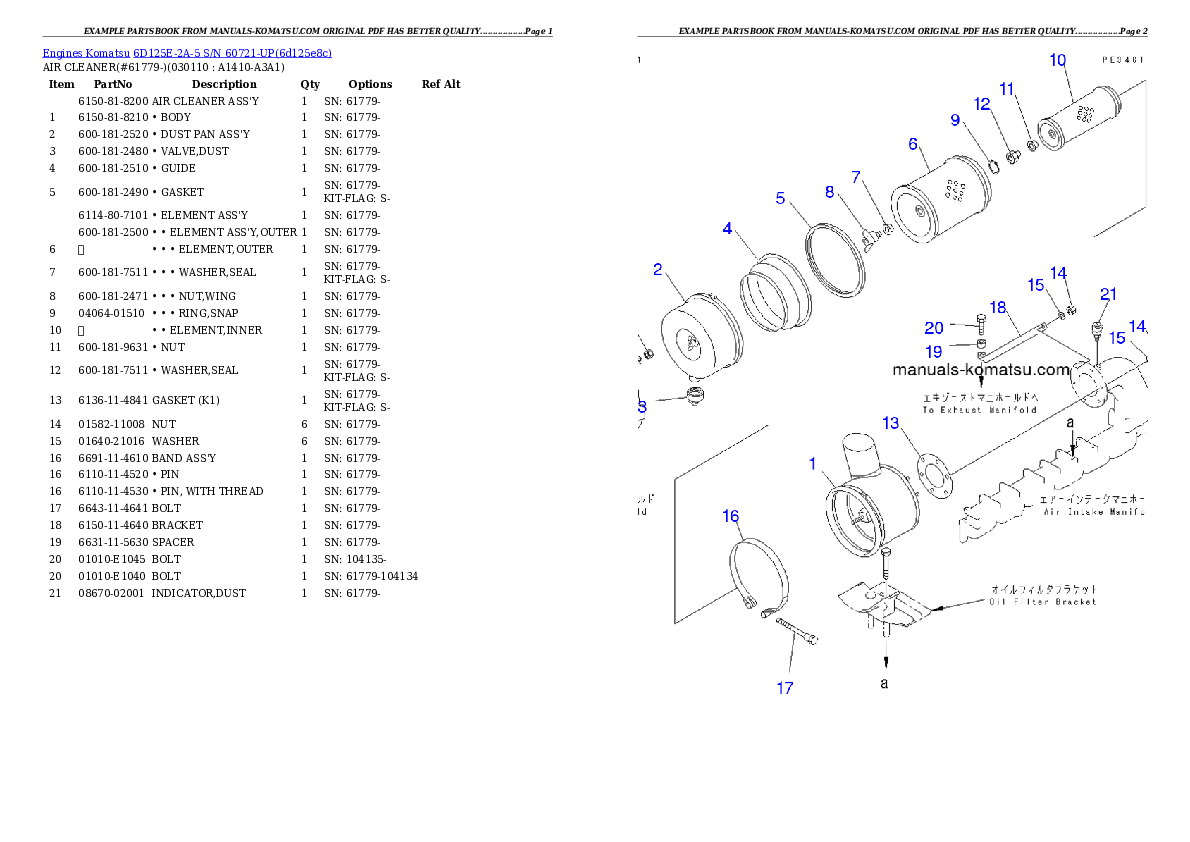 Protected: 6D125E-2A-5 S/N 60721-UP Partsbook