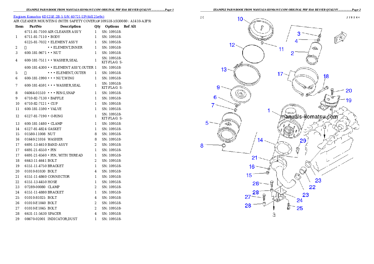 Protected: 6D125E-2B-5 S/N 60721-UP Partsbook