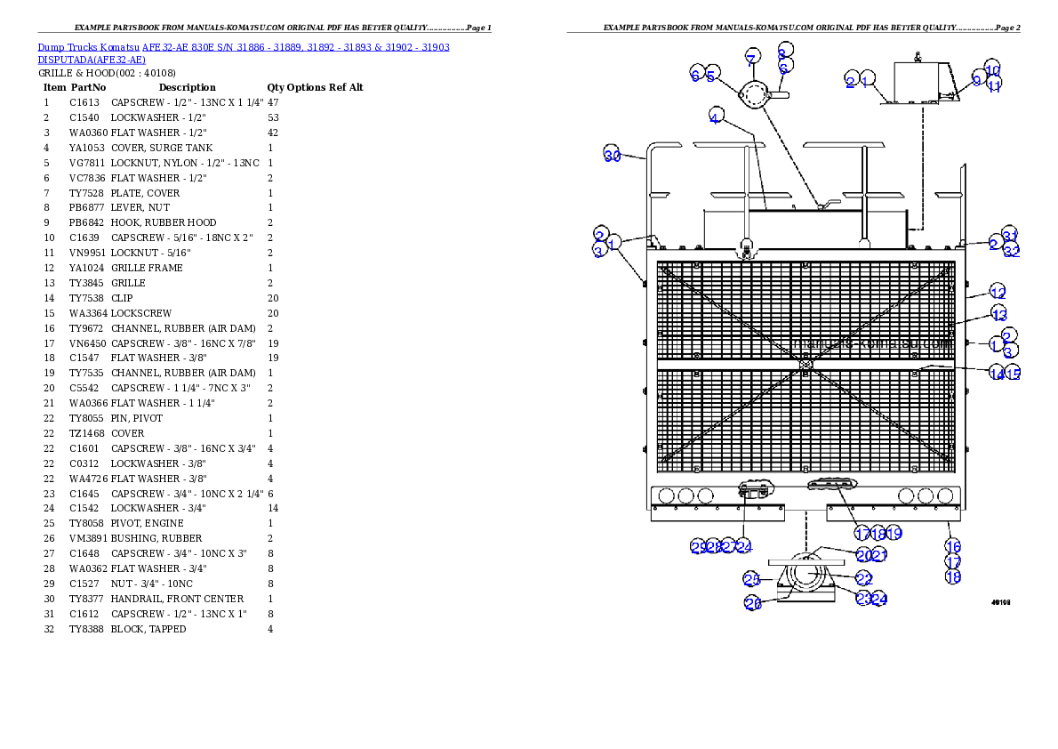 AFE32-AE 830E S/N 31886 - 31889, 31892 - 31893 & 31902 - 31903  DISPUTADA Partsbook
