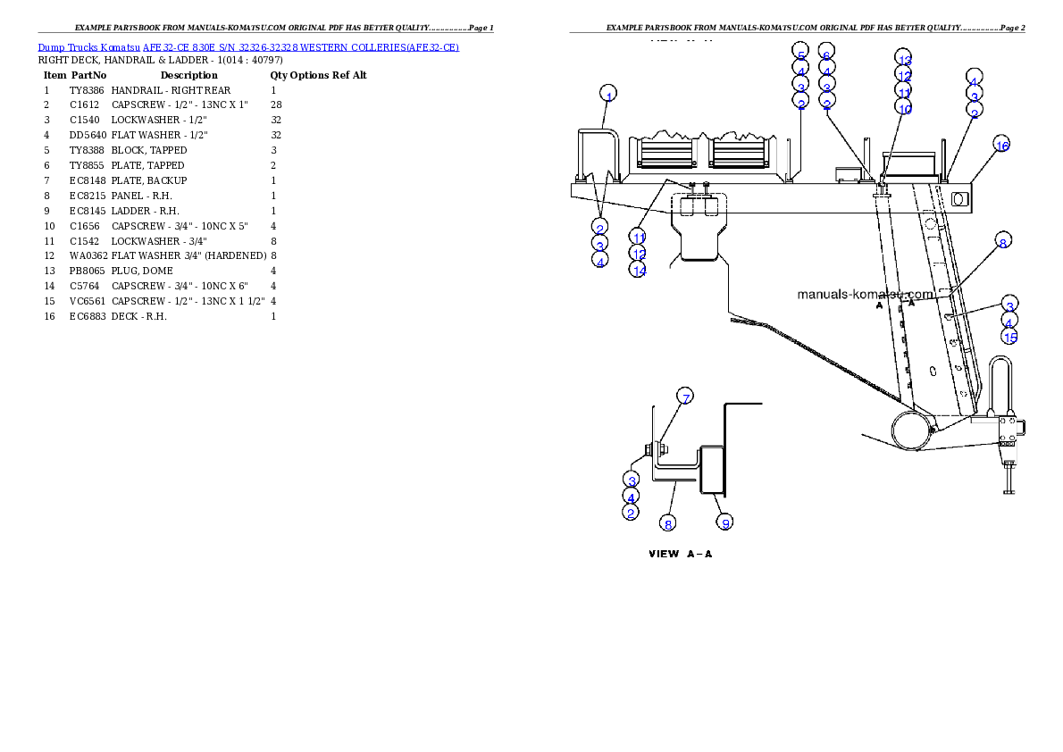 Protected: AFE32-CE 830E S/N 32326-32328   WESTERN COLLERIES Partsbook