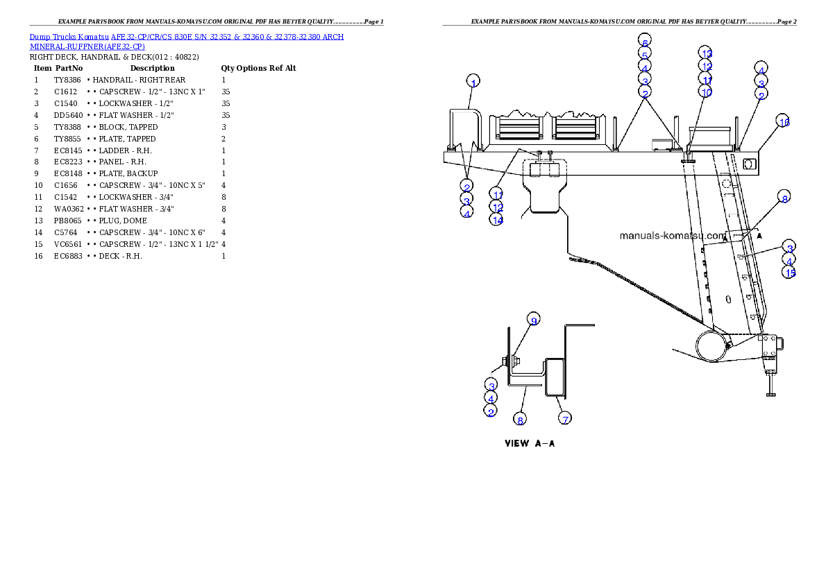 Protected: AFE32-CP/CR/CS 830E S/N 32352 & 32360 & 32378-32380    ARCH MINERAL-RUFFNER Partsbook