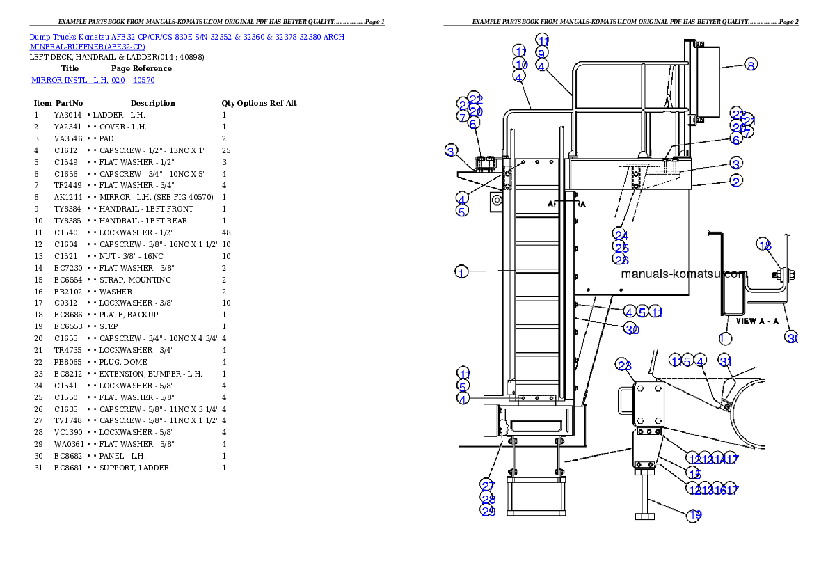 Protected: AFE32-CP/CR/CS 830E S/N 32352 & 32360 & 32378-32380    ARCH MINERAL-RUFFNER Partsbook