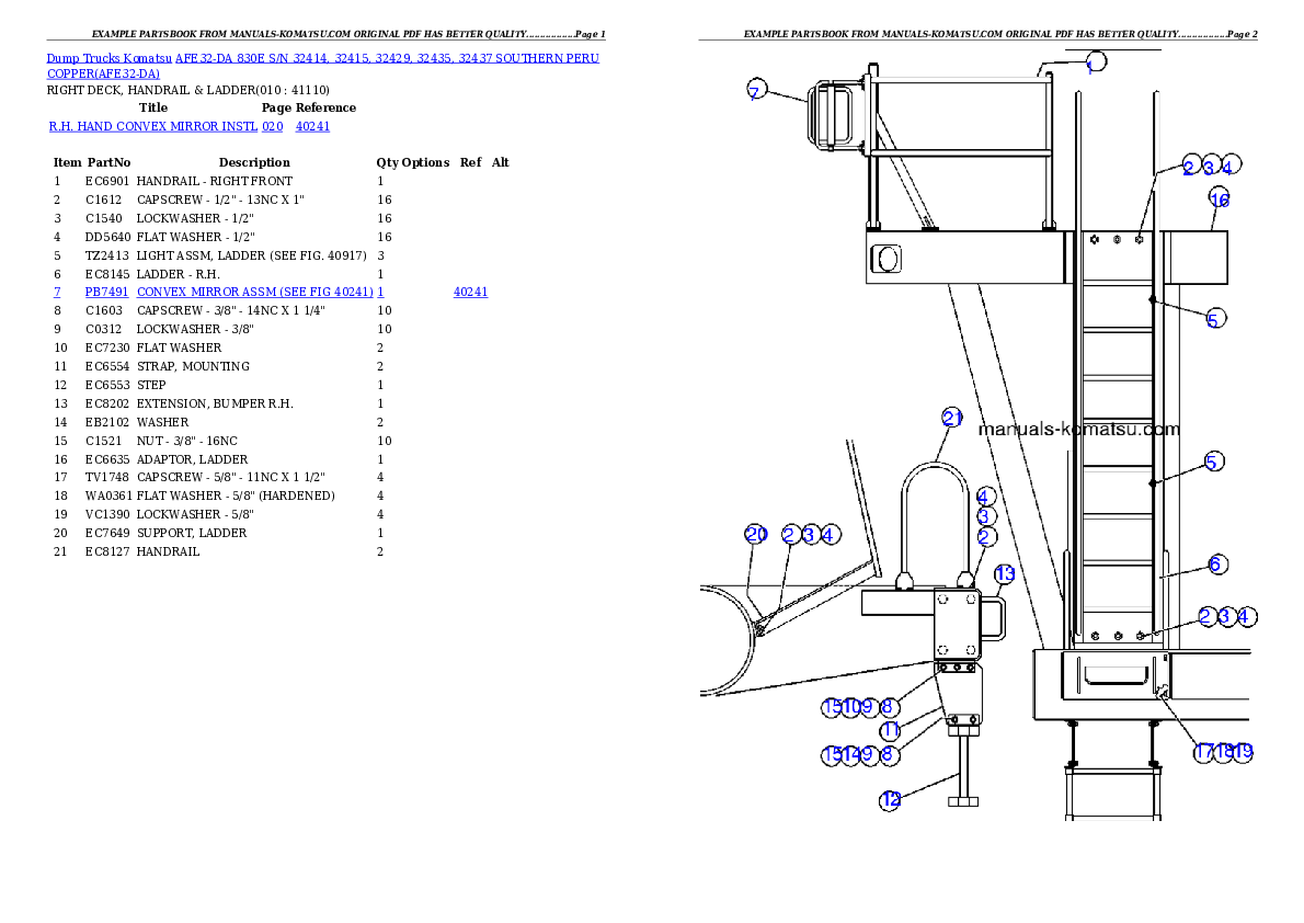 Protected: AFE32-DA 830E S/N 32414, 32415, 32429, 32435, 32437 SOUTHERN PERU COPPER Partsbook