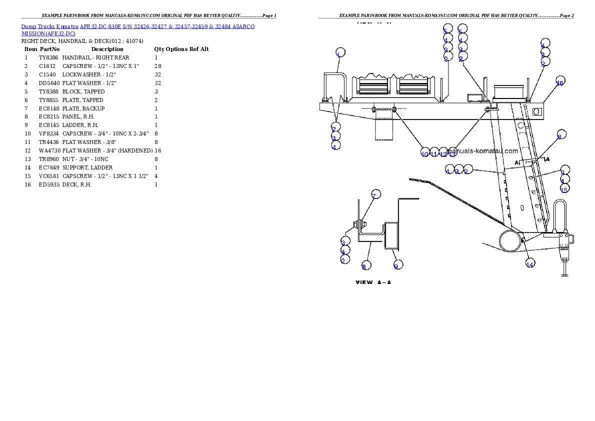 Protected: AFE32-DC 830E S/N 32426-32427 & 32457-32459 & 32484  ASARCO MISSION Partsbook
