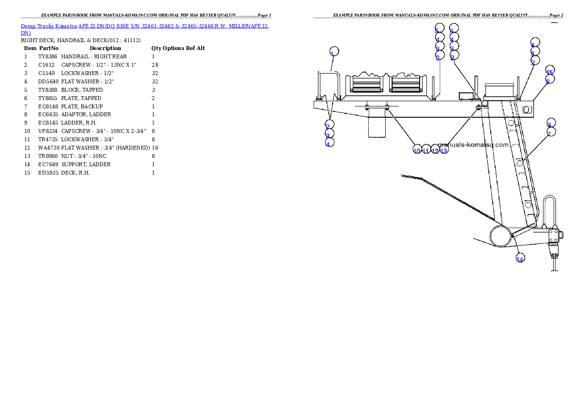 Protected: AFE32-DN/DQ 830E S/N 32461-32462 & 32465-32466  R.W. MILLER Partsbook