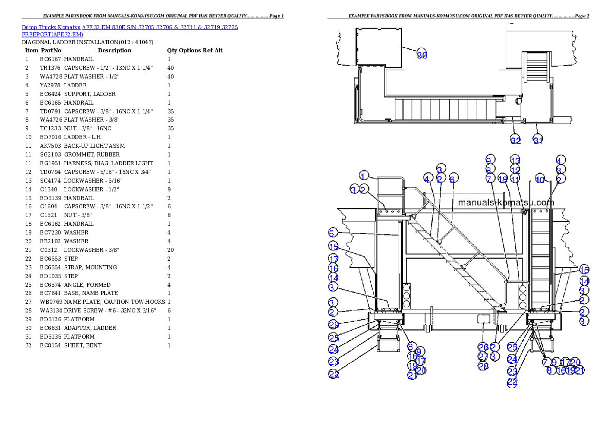 Protected: AFE32-EM 830E S/N 32705-32706 & 32711 & 32719-32725   FREEPORT Partsbook