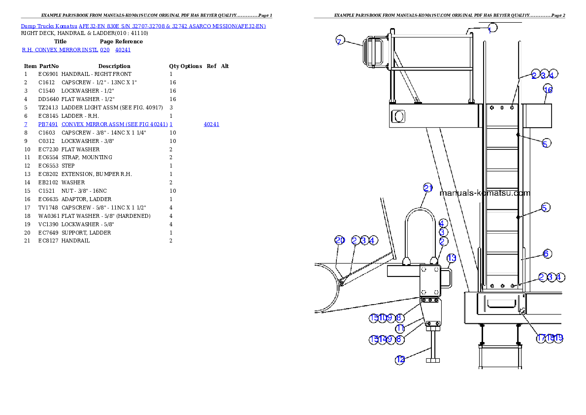 Protected: AFE32-EN 830E S/N 32707-32708 & 32742 ASARCO MISSION Partsbook