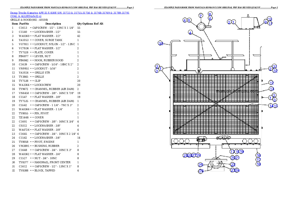 AFE32-X  830E S/N 31723 & 31755-31756 & 31768-31769 & 31789-31791 COAL & ALLIED Partsbook