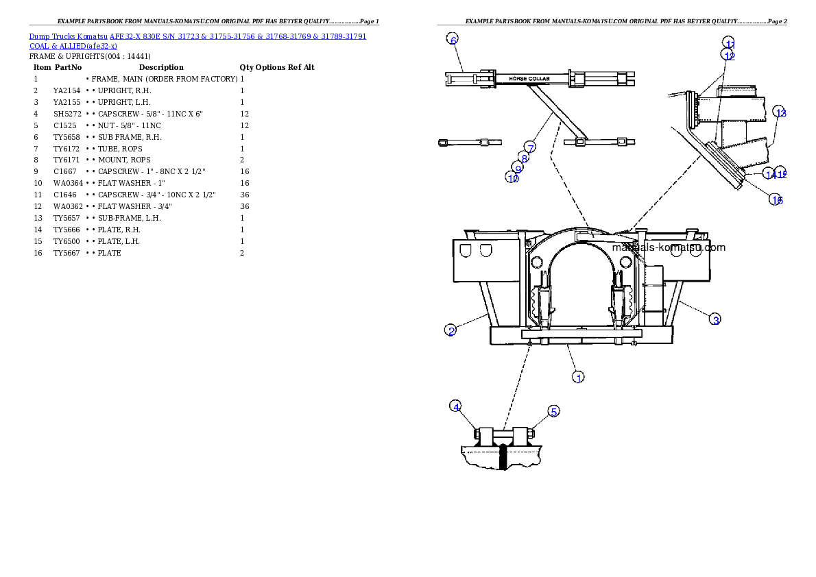 AFE32-X  830E S/N 31723 & 31755-31756 & 31768-31769 & 31789-31791 COAL & ALLIED Partsbook