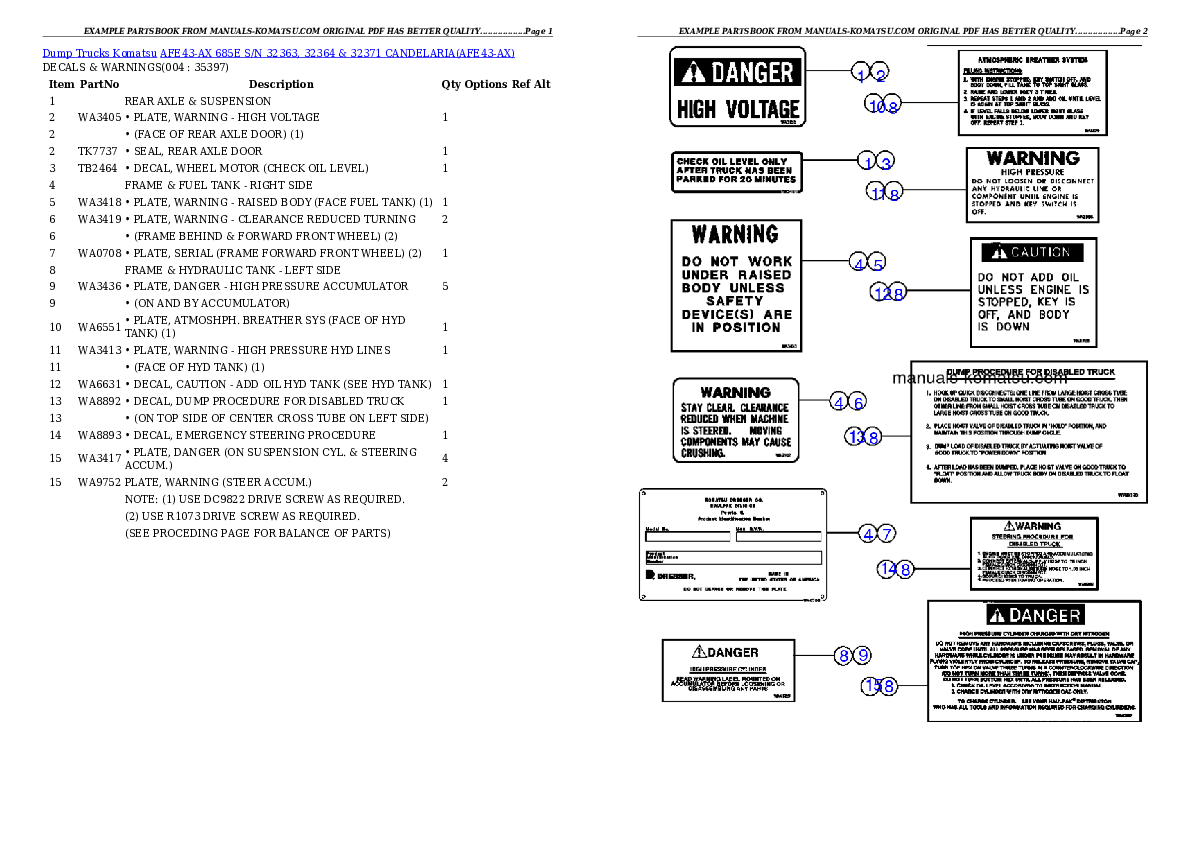 AFE43-AX 685E S/N 32363, 32364 & 32371 CANDELARIA Partsbook