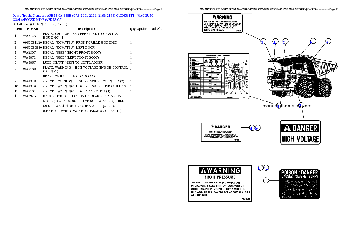 AFE43-GA 685E (GAE 2191-2193, 2195-2198) GLIDER KIT - MAGNUM COAL/APOGEE MINE Partsbook