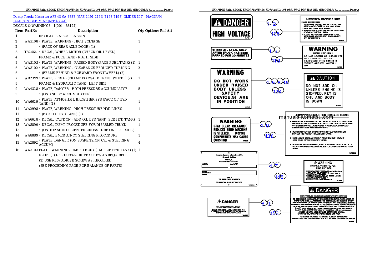 AFE43-GA 685E (GAE 2191-2193, 2195-2198) GLIDER KIT - MAGNUM COAL/APOGEE MINE Partsbook