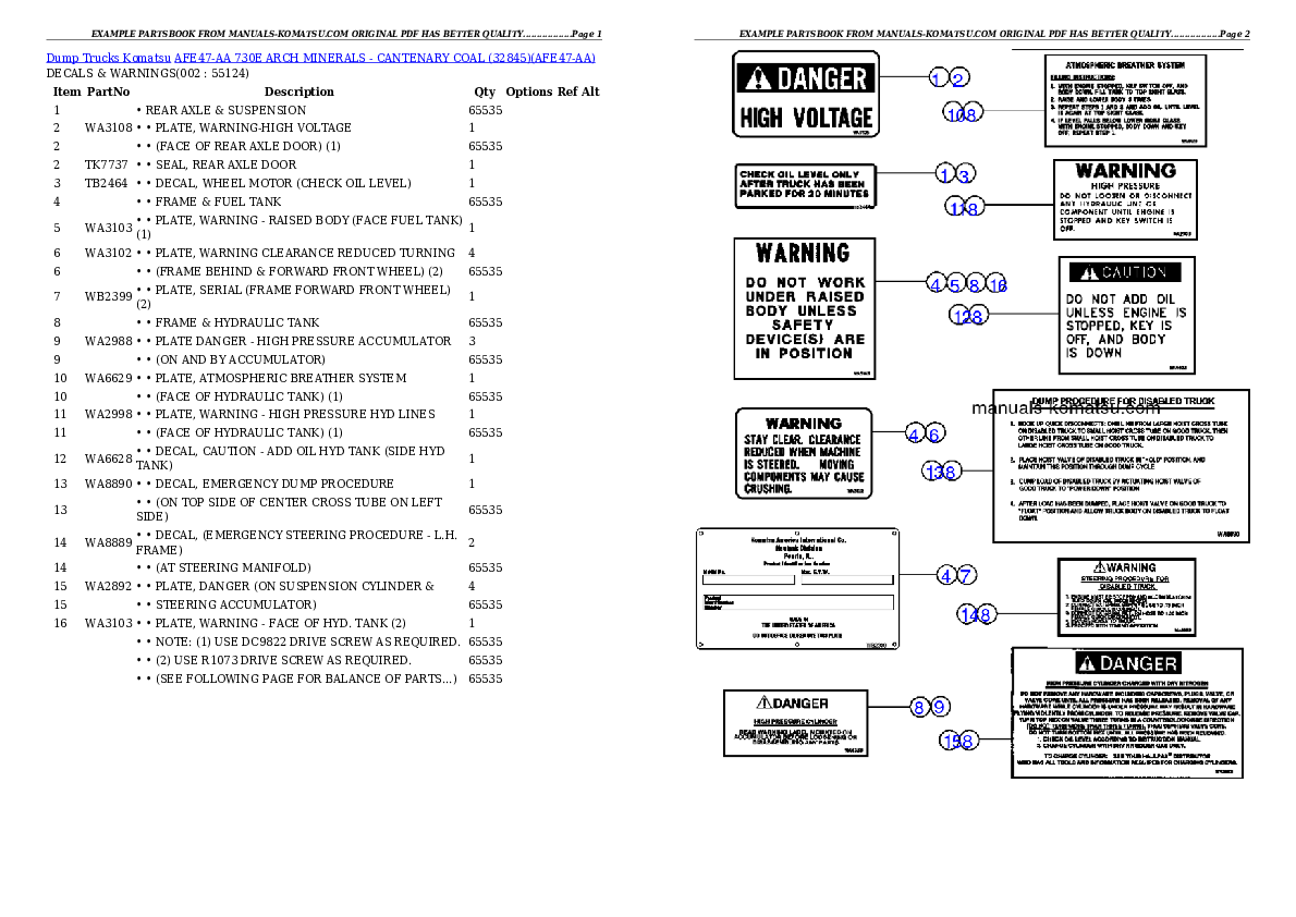 AFE47-AA 730E                 ARCH MINERALS - CANTENARY COAL (32845) Partsbook