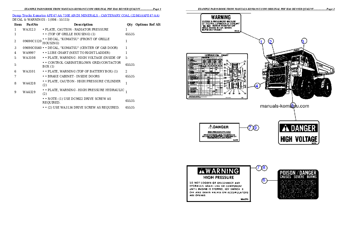 AFE47-AA 730E                 ARCH MINERALS - CANTENARY COAL (32845) Partsbook