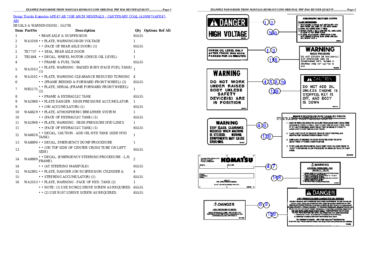 AFE47-AB 730E                 ARCH MINERALS - CANTENARY COAL (A30087) Partsbook