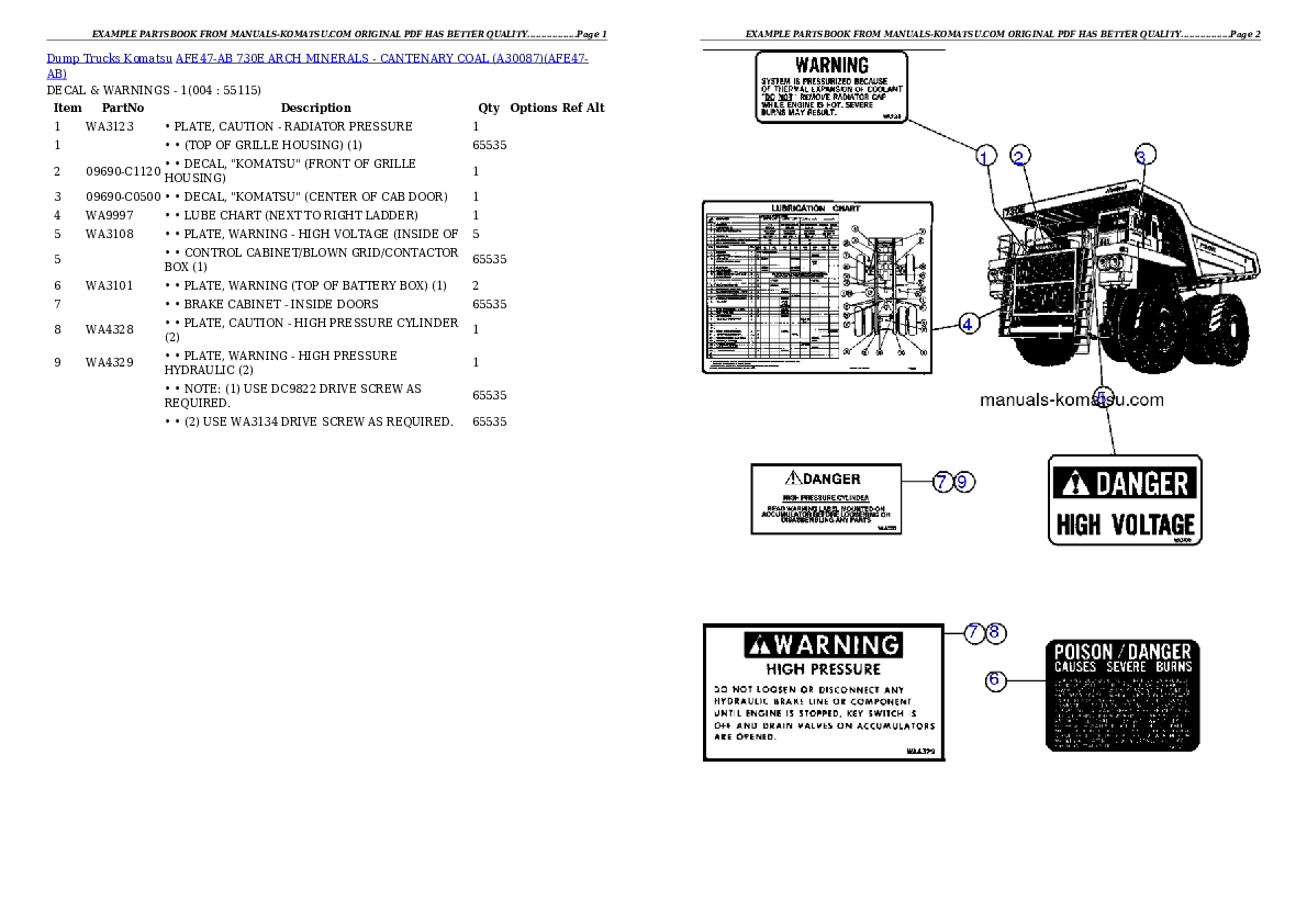AFE47-AB 730E                 ARCH MINERALS - CANTENARY COAL (A30087) Partsbook