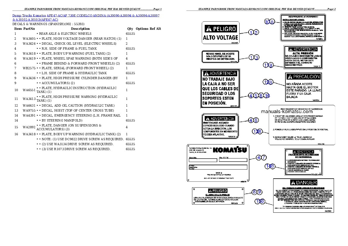 AFE47-AC/AF 730E             CODELCO ANDINA (A30090-A30094 & A30096-A30097 & A30102-A30103) Partsbook