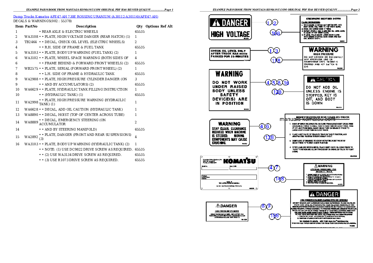 AFE47-AH 730E                 ROSSING URANIUM (A30112-A30116) Partsbook
