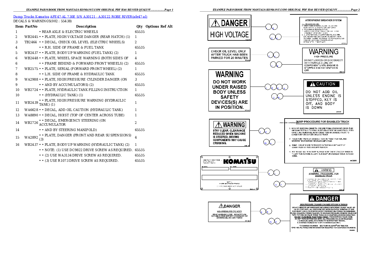 AFE47-AL 730E S/N A30121-A30122 ROBE RIVER Partsbook