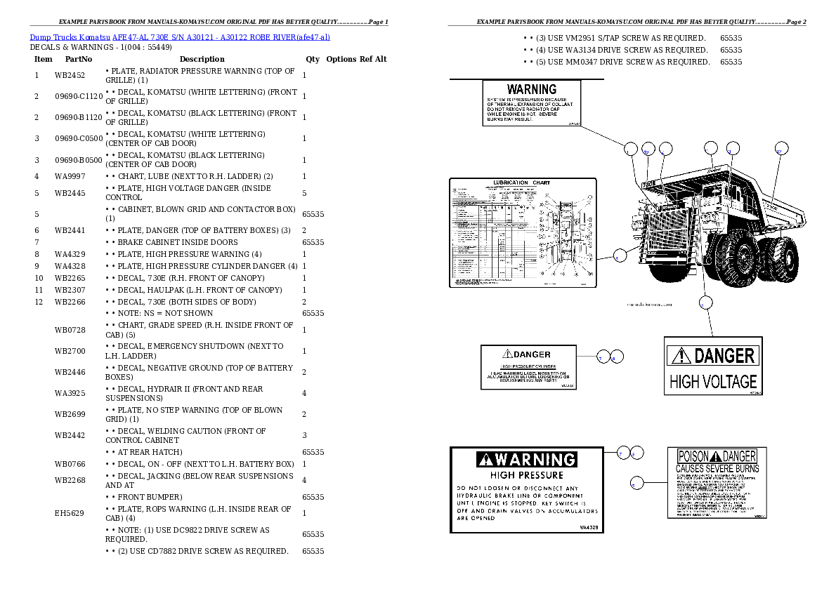 AFE47-AL 730E S/N A30121-A30122 ROBE RIVER Partsbook