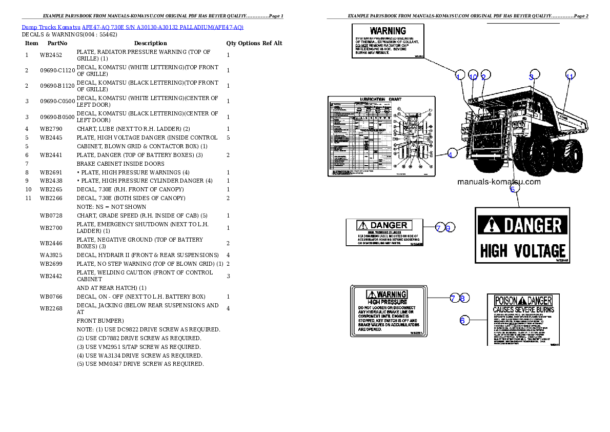 AFE47-AQ 730E S/N A30130-A30132 PALLADIUM Partsbook
