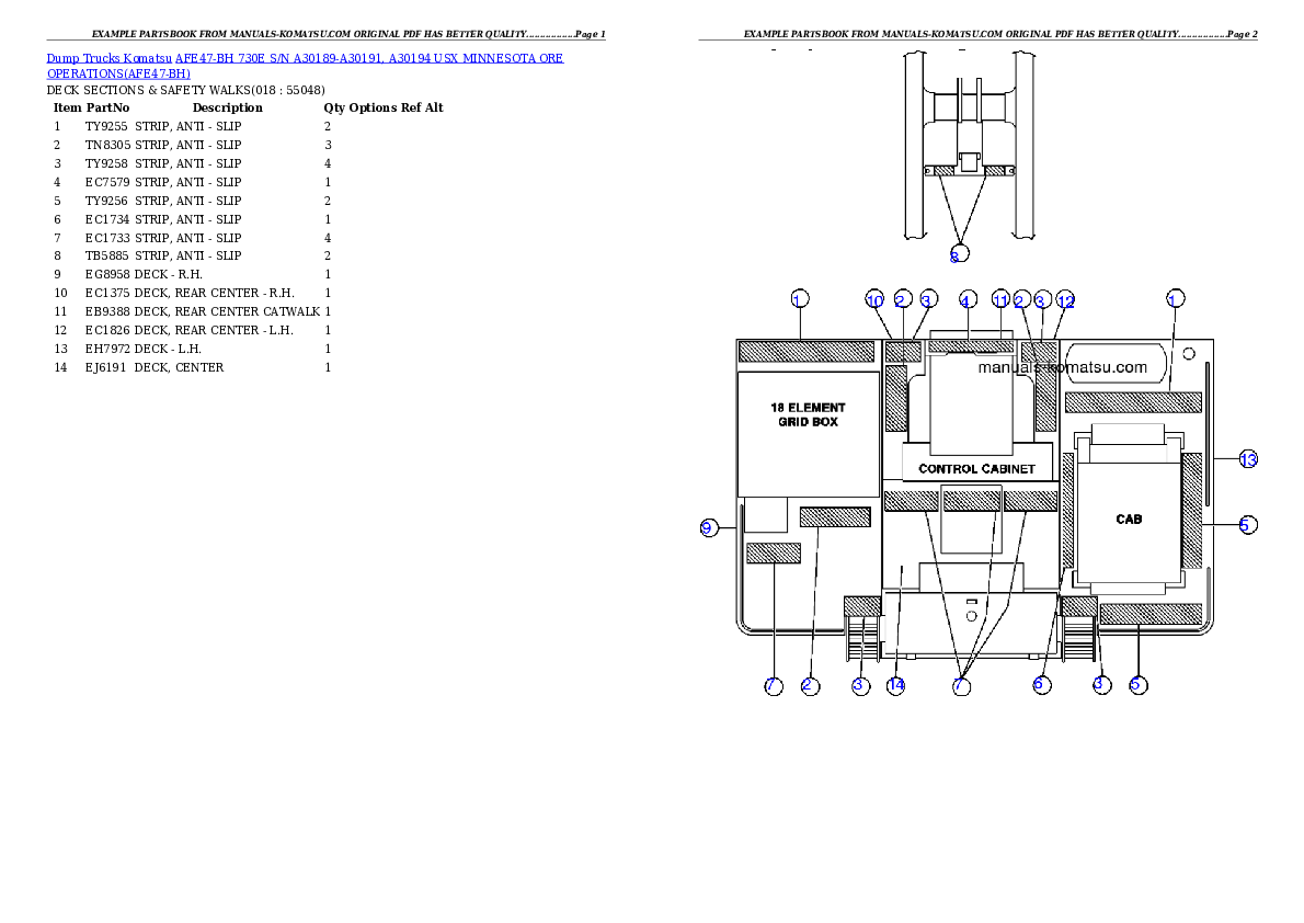 Protected: AFE47-BH 730E S/N A30189-A30191, A30194 USX MINNESOTA ORE OPERATIONS Partsbook