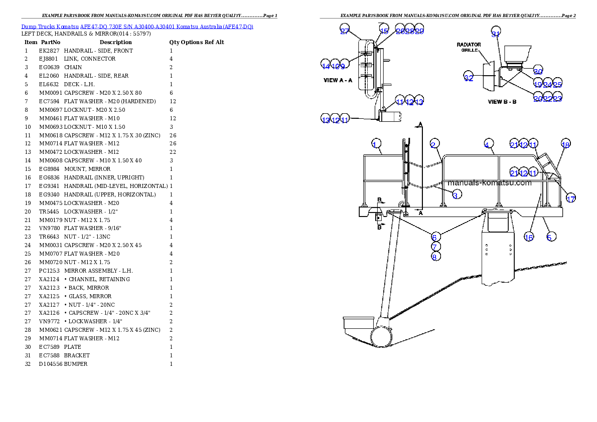 Protected: AFE47-DQ 730E S/N A30400-A30401             Komatsu Australia Partsbook