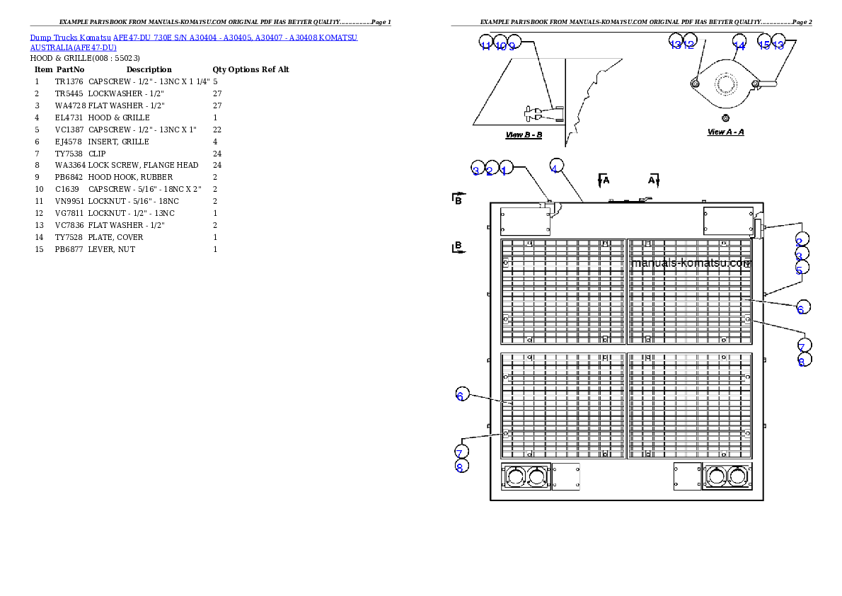 Protected: AFE47-DU 730E S/N A30404 – A30405, A30407 – A30408    KOMATSU AUSTRALIA Partsbook