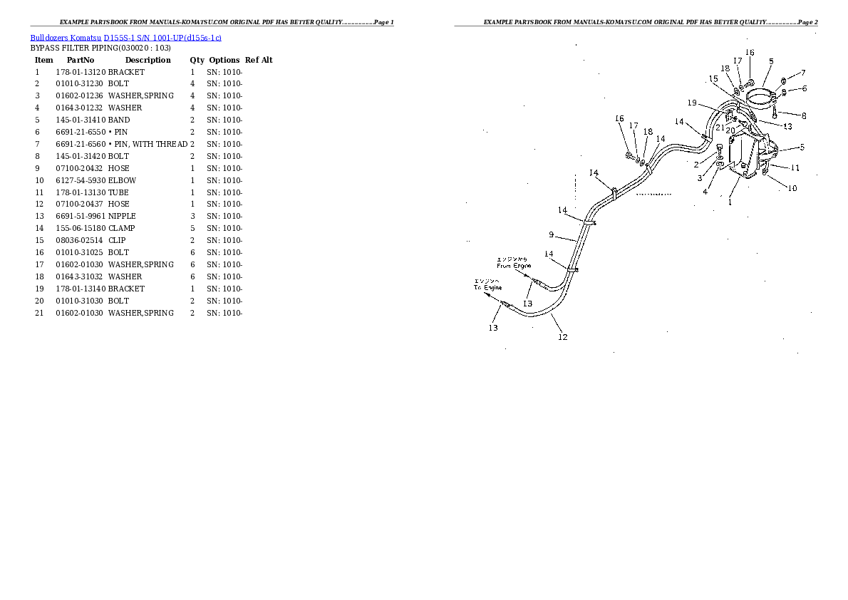 D155S-1 S/N 1001-UP Partsbook