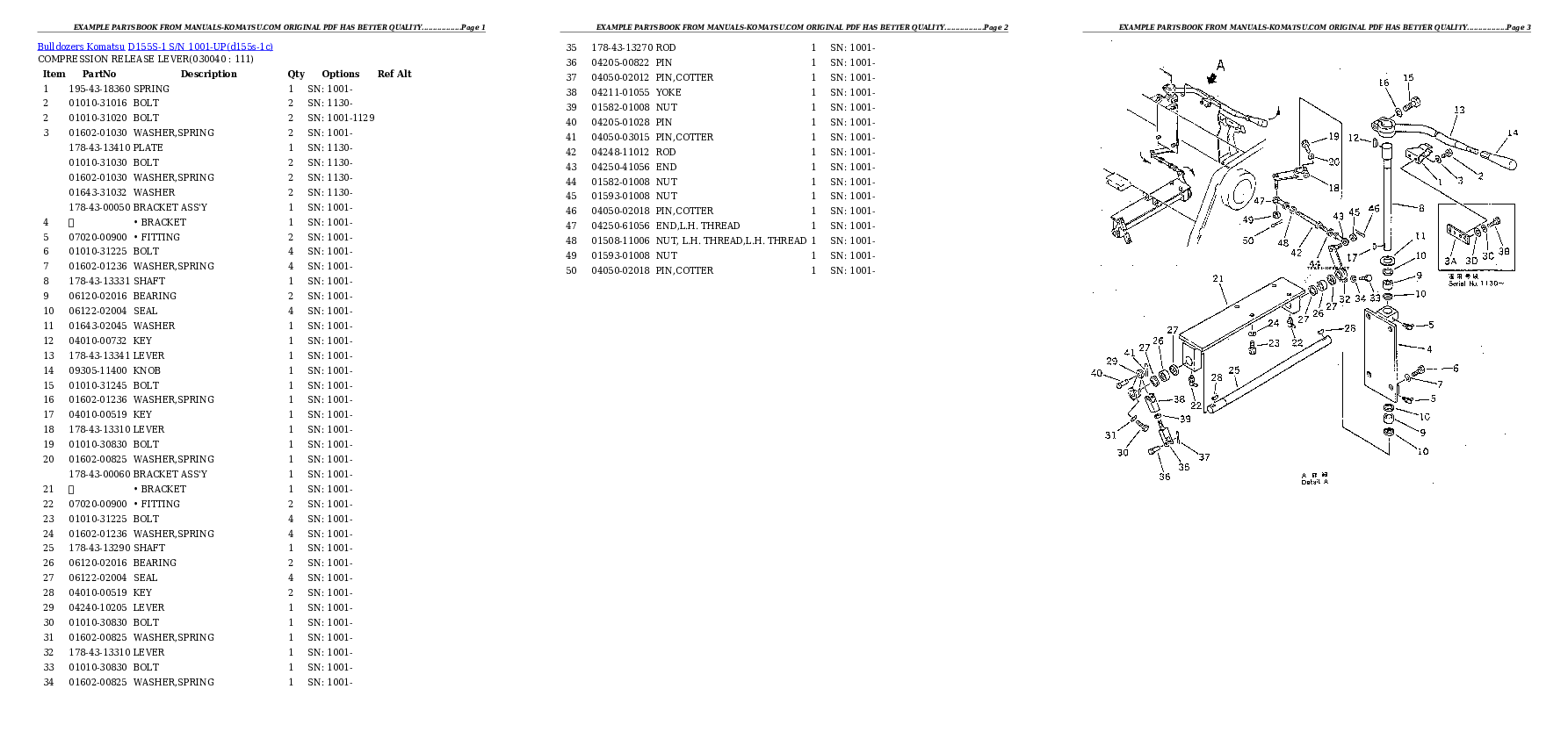 Protected: D155S-1 S/N 1001-UP Partsbook