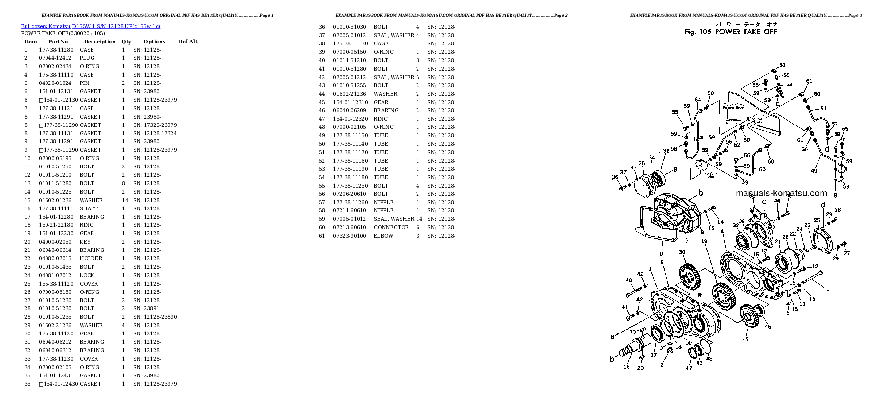 D155W-1 S/N 12128-UP Partsbook