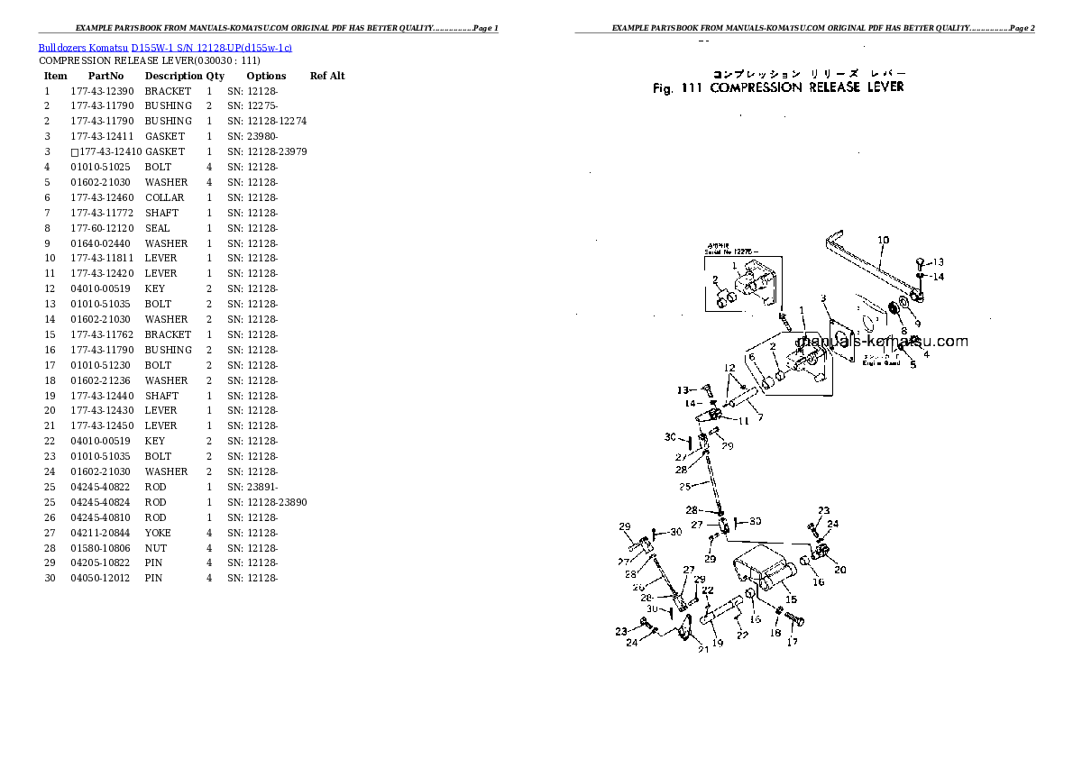 D155W-1 S/N 12128-UP Partsbook