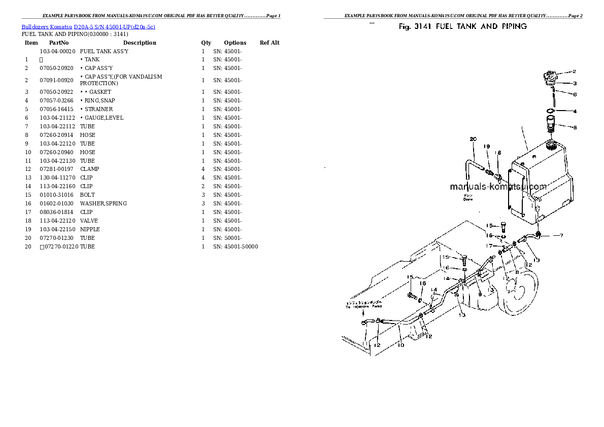 Protected: D20A-5 S/N 45001-UP Partsbook