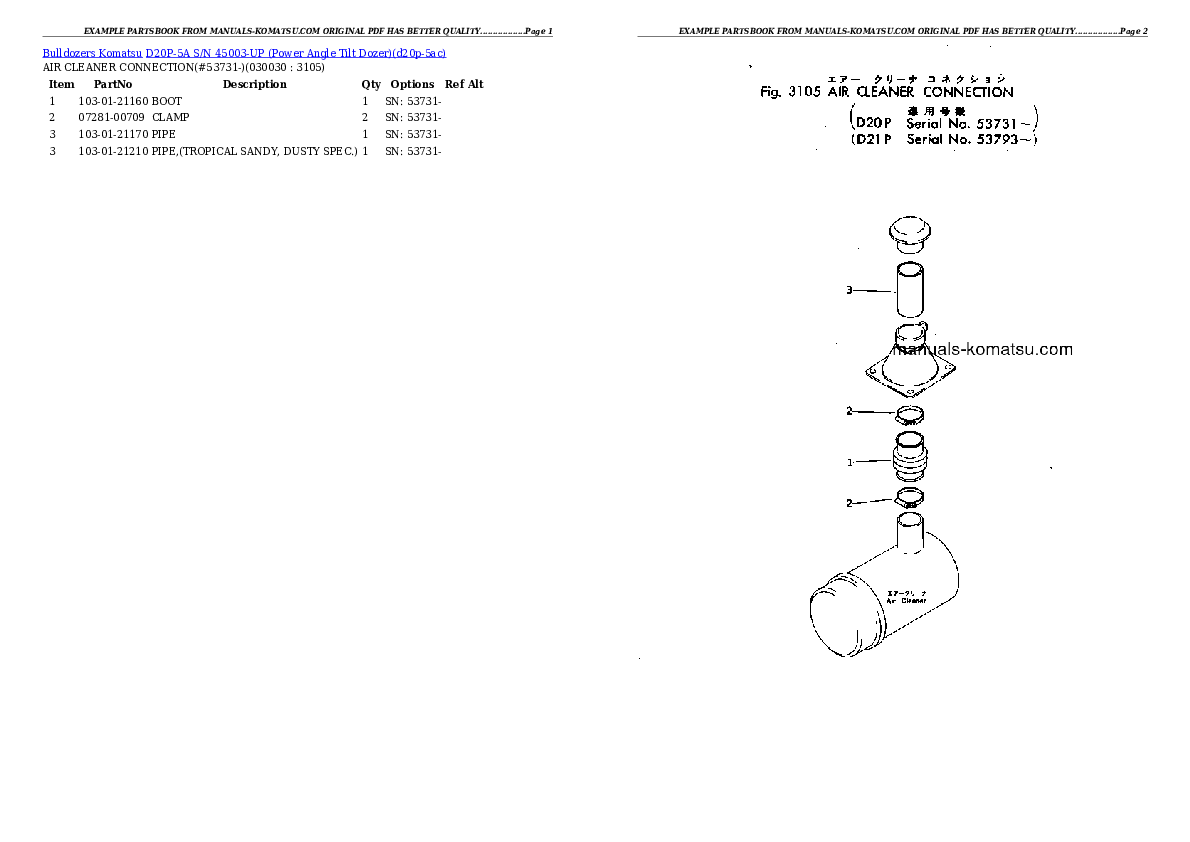 D20P-5A S/N 45003-UP (Power Angle Tilt Dozer) Partsbook
