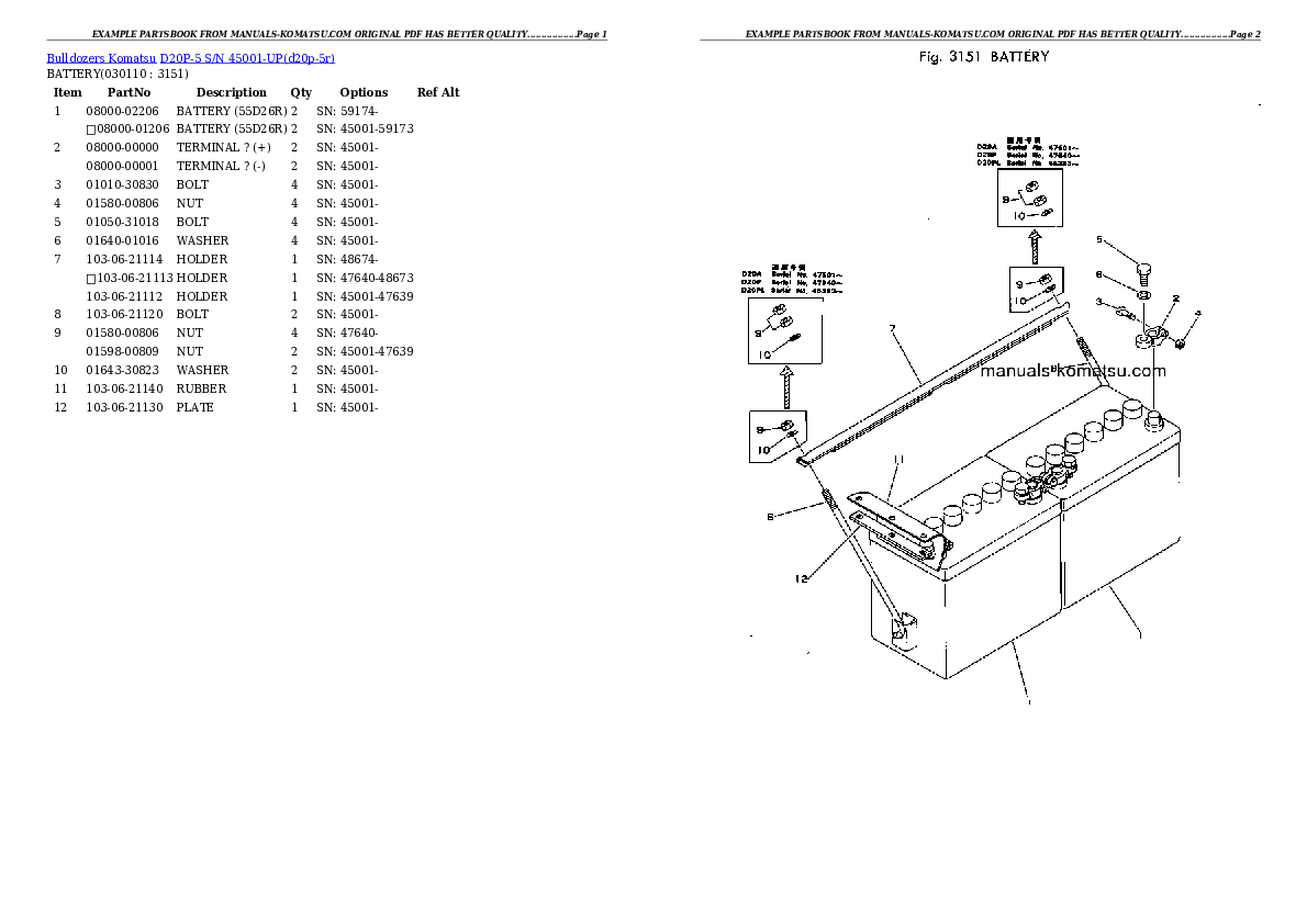 Protected: D20P-5 S/N 45001-UP (Straight Tilt Dozer) Partsbook