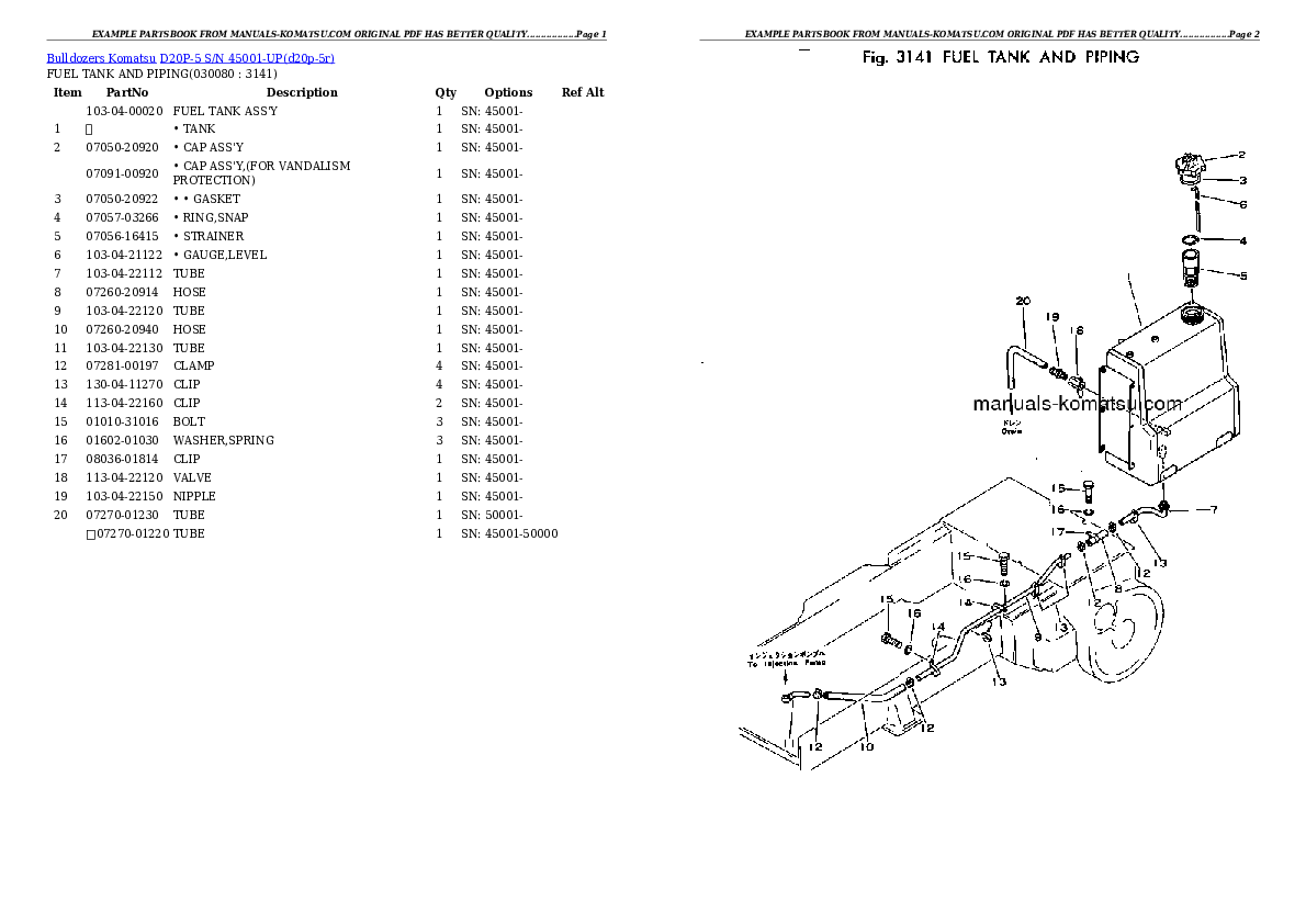 Protected: D20P-5 S/N 45001-UP (Straight Tilt Dozer) Partsbook