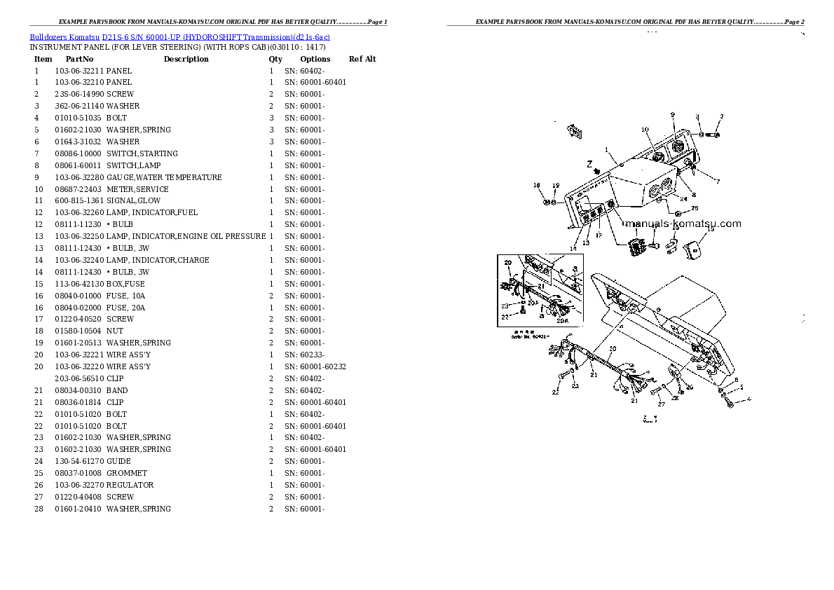 Protected: D21S-6 S/N 60001-UP (HYDOROSHIFT Transmission) Partsbook