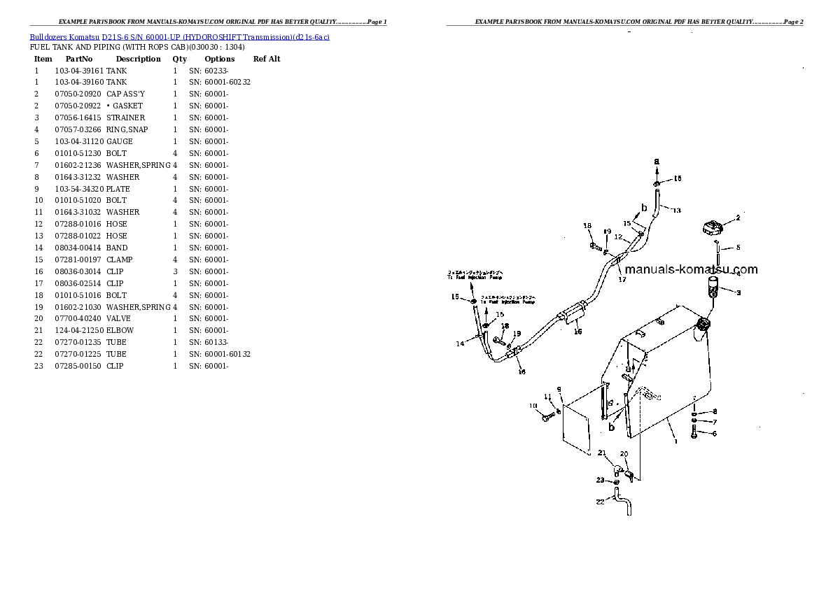 D21S-6 S/N 60001-UP (HYDOROSHIFT Transmission) Partsbook