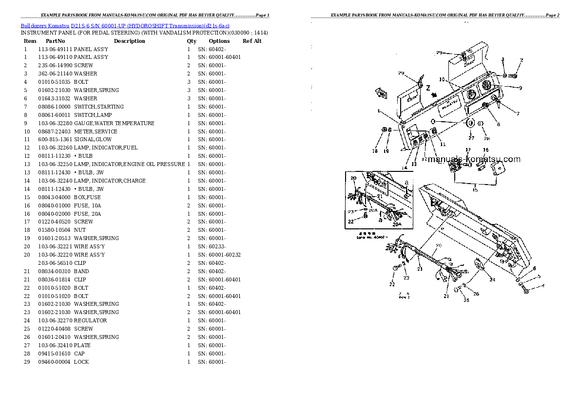Protected: D21S-6 S/N 60001-UP (HYDOROSHIFT Transmission) Partsbook
