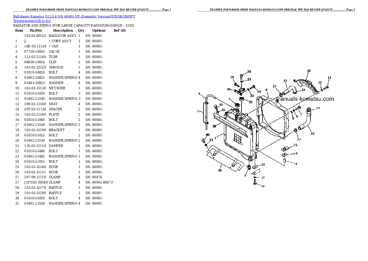 D21S-6 S/N 60001-UP (Domestic Version(HYDOROSHIFT Transmission)) Partsbook