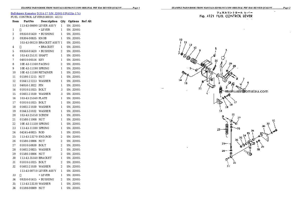 D31A-17 S/N 32001-UP Partsbook