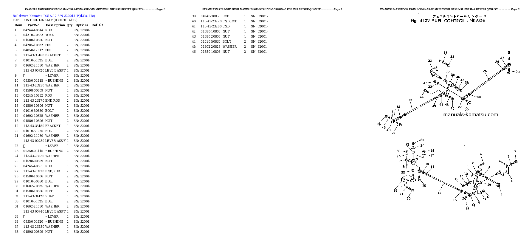 D31A-17 S/N 32001-UP Partsbook