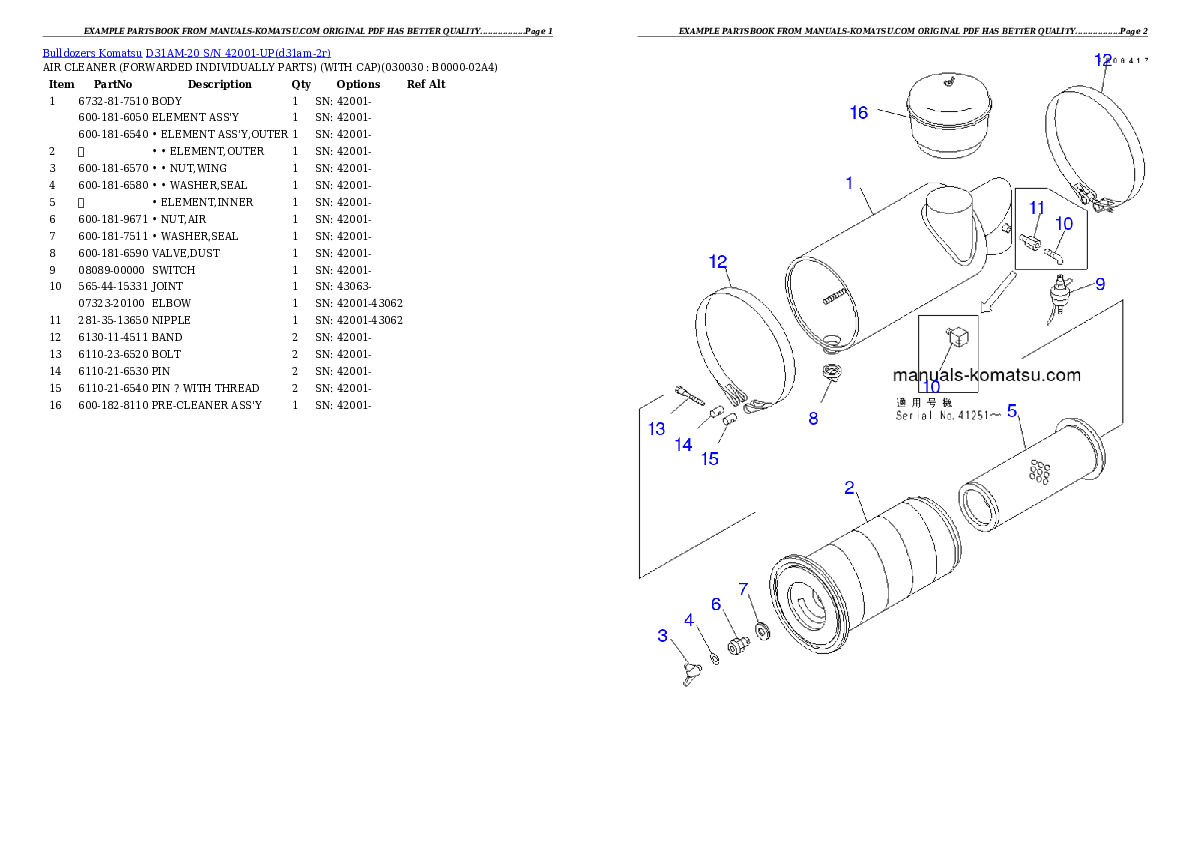 D31AM-20 S/N 42001-UP Partsbook