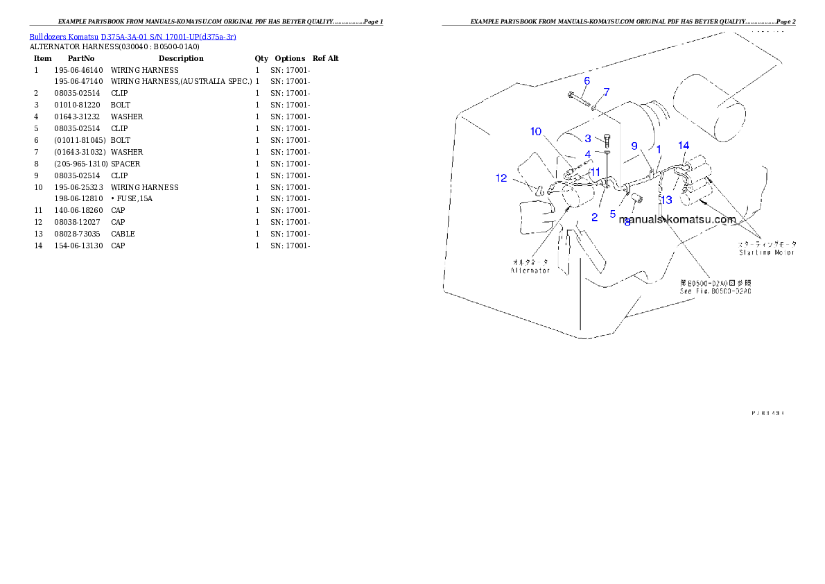 Protected: D375A-3A-01 S/N 17001-UP Partsbook