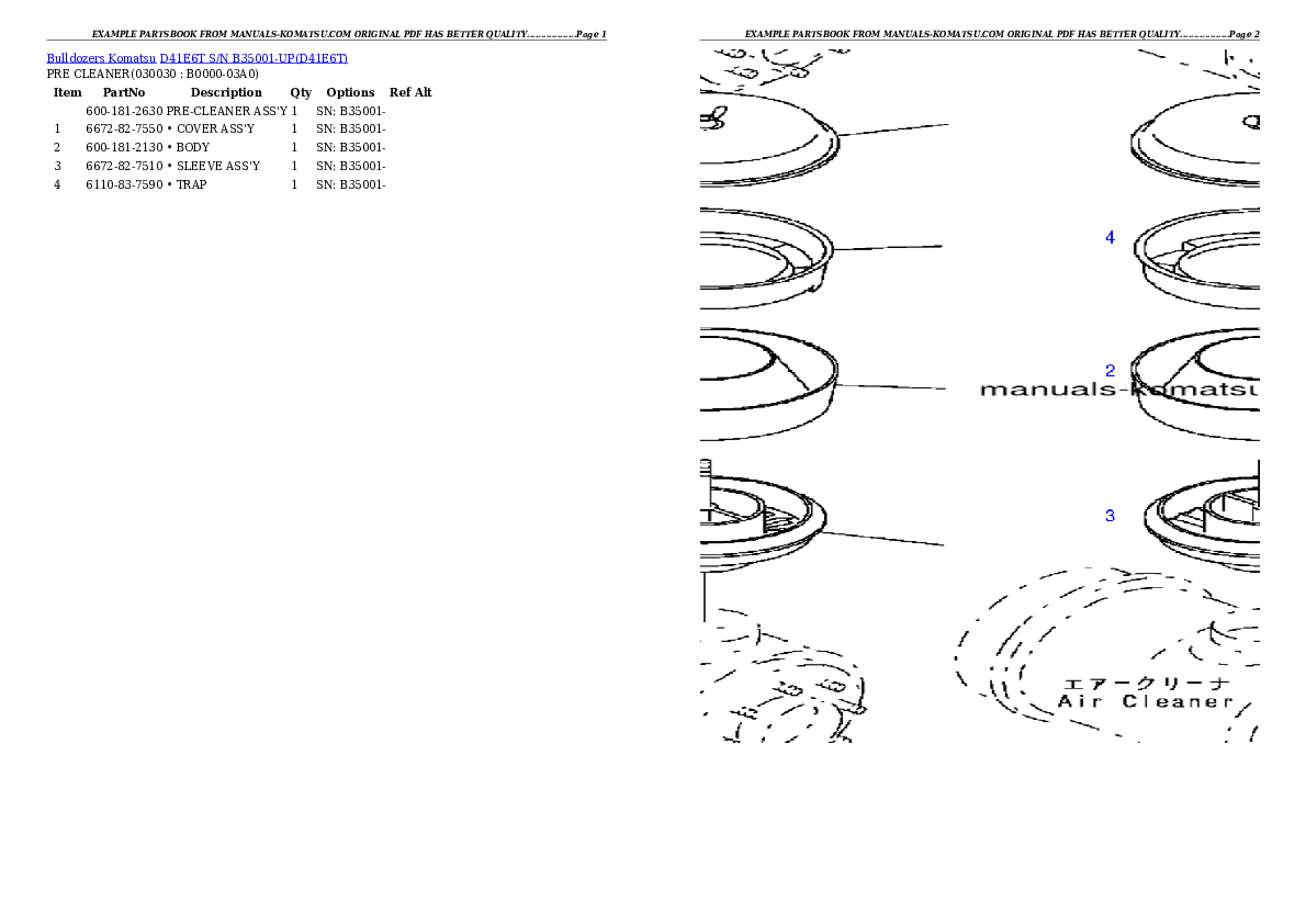 D41E6T S/N B35001-UP Partsbook