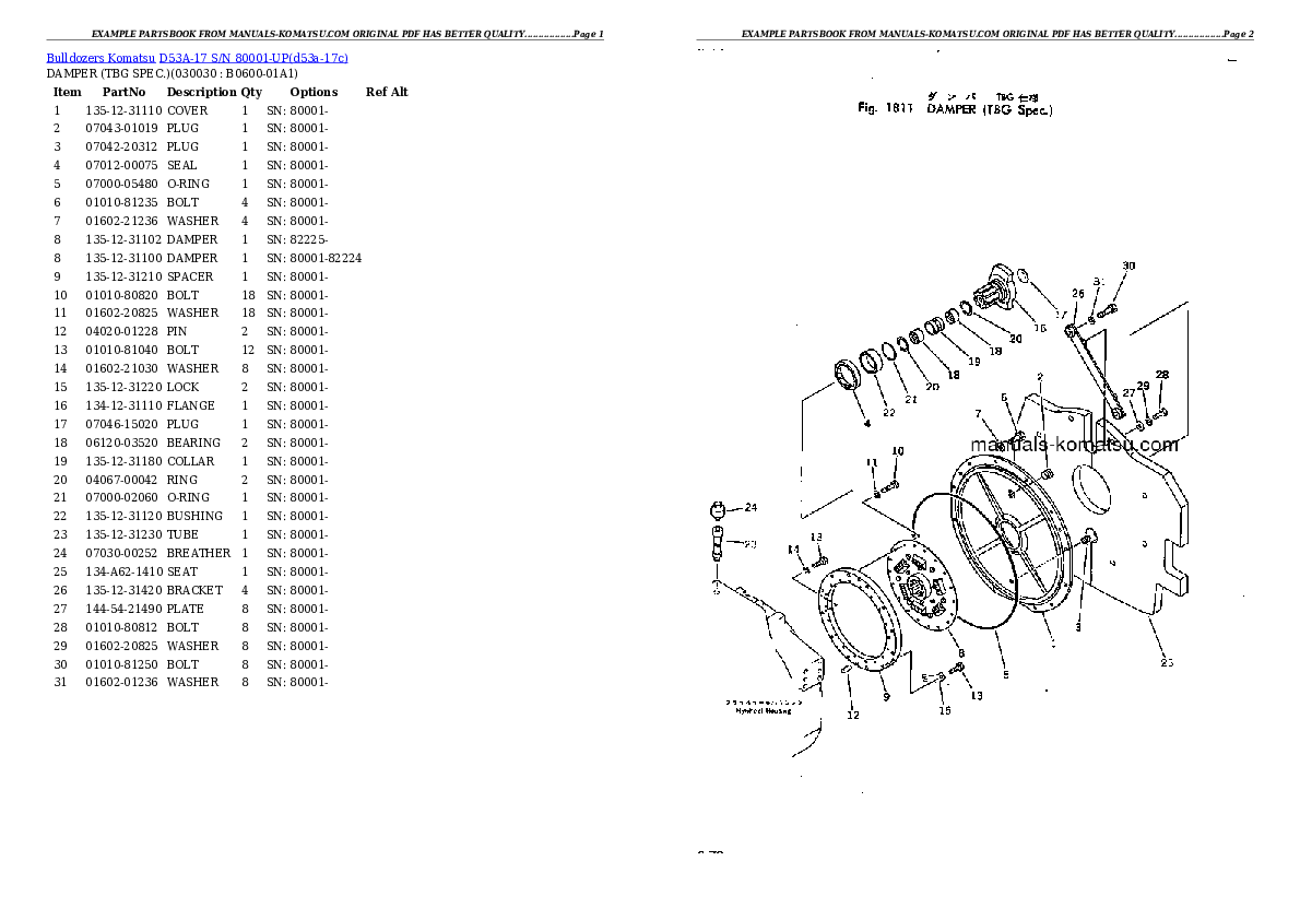 D53A-17 S/N 80001-UP Partsbook