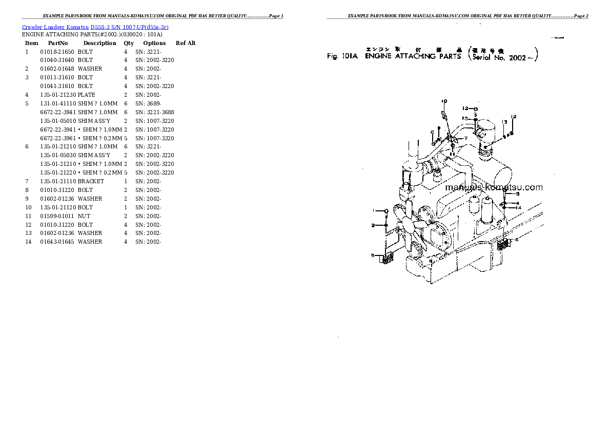 D55S-3 S/N 1007-UP Partsbook