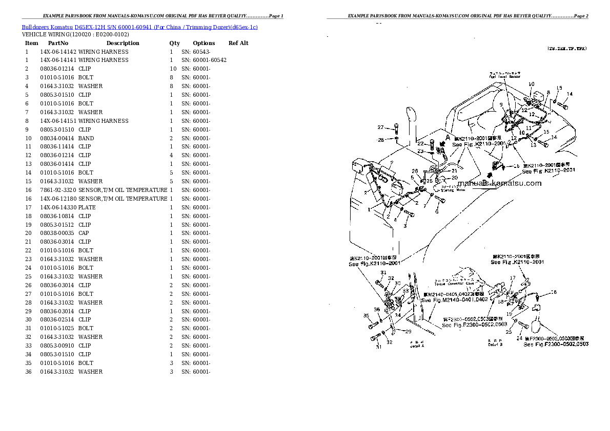 Protected: D65EX-12H S/N 60001-60941 (For China / Trimming Dozer) Partsbook