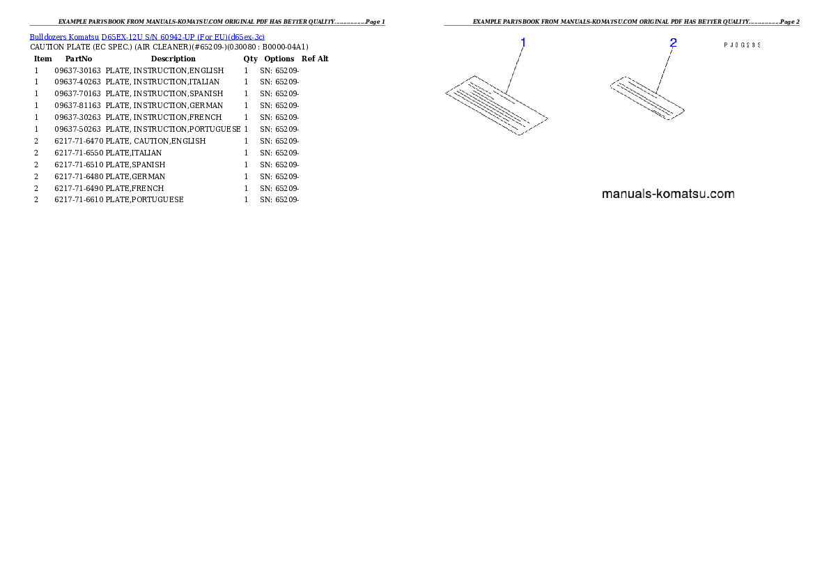 Protected: D65EX-12U S/N 60942-UP (For EU) Partsbook