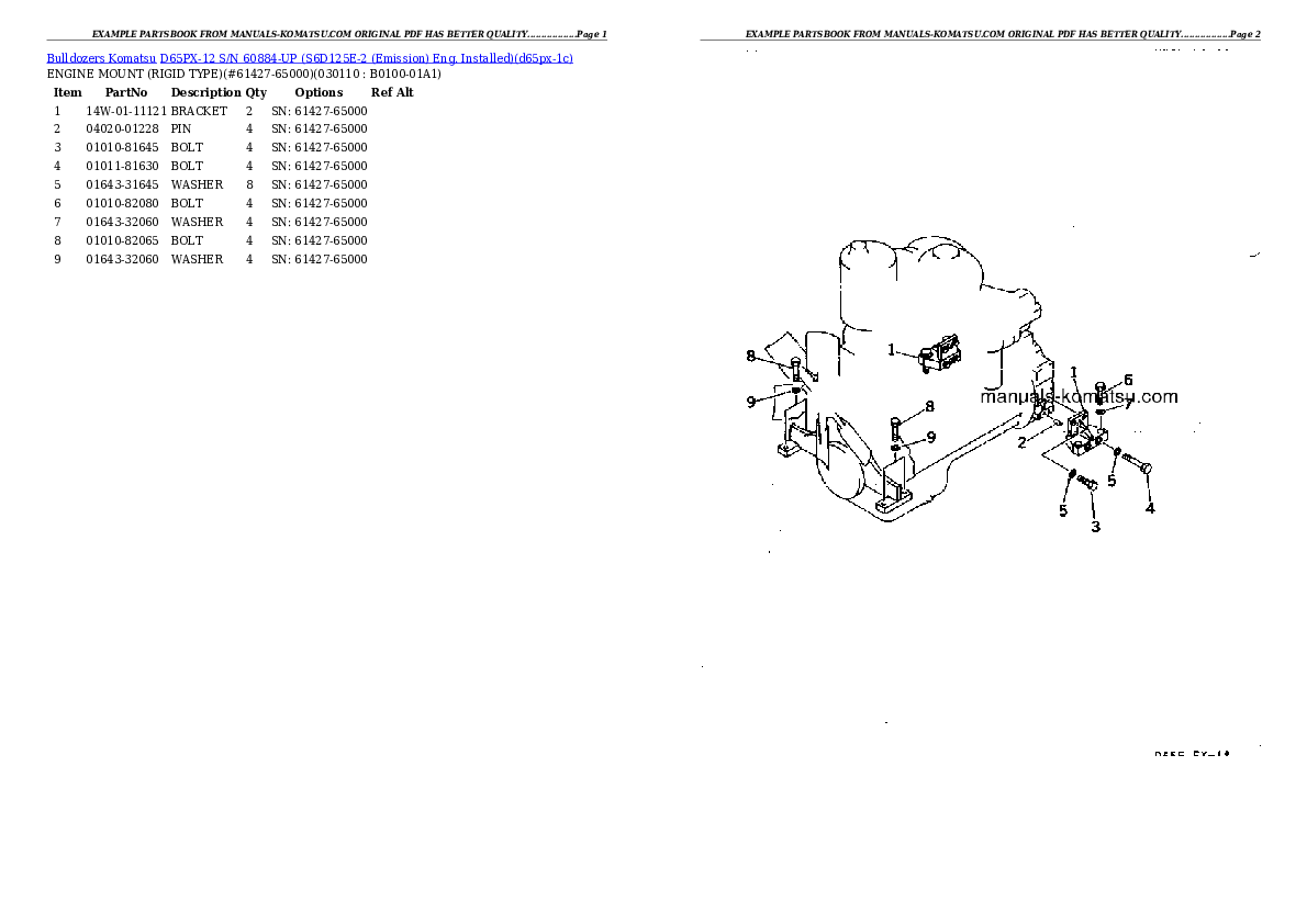 Protected: D65PX-12 S/N 60884-UP (S6D125E-2 (Emission) Eng. Installed) Partsbook